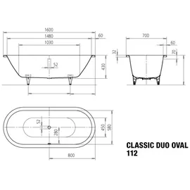 Kaldewei Classic Duo Oval 112 Ovalbadewanne 70 x 160 cm (291300010001)