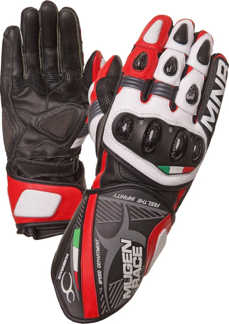 MUGENRACE Neptun Motorrad Handschuhe, schwarz-weiss-rot, Größe M für Männer