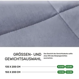 DAILYDREAM Gewichtsdecke für Erwachsene aus 100% Baumwolle, Edition"Grau" - 7 KG / 155x200cm - Gewichtete Decke - Grau