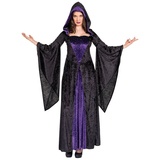 Karneval-Klamotten Zauberer-Kostüm Zaubererin Damen Magierin Kapuzenkleid, Halloween Märchen Damenkostüm lila|schwarz 40