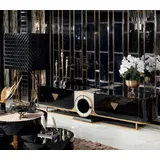 JV Möbel Set Lowboard Vitrine Wohnzimmer Dunkles Edelstahl Regale Modern 3tlg