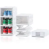 Famanu Schuhboxen stapelbar, transparent, Set von 3 - für Schuhe bis Größe 45, weiß - Weiß