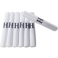 DUDU N GIRLIE 7 Stück weiße Satin-Taschentücher mit schwarzen bestickten Initialen, H, Einheitsgröße
