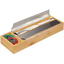 Relaxdays Folienspender für Schublade, für Alufolie & Frischhaltefolie, Bambus & Edelstahl, HBT: 5,5x39,5x13cm, natur