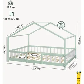 [en.casa] Kinderbett Treviolo 120 x 200 cm Kiefer massiv mint-grün weiß