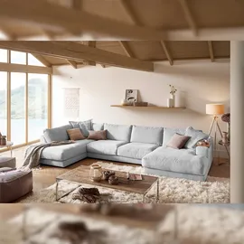 KAWOLA Wohnlandschaft U-Form Madeline Cord Longchair rechts hellgrau
