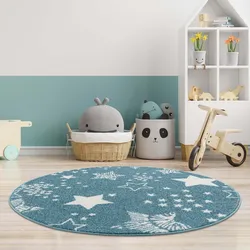 Kinderteppich CARPET CITY "Anime9387", blau, H:11mm Ø:120cm, Polypropylen (PP), Teppiche, Spielteppich, Sternen-Teppich, Weicher Flor, Pflegeleicht, Kinderzimmer