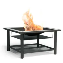 Blumfeldt Merano Avanzato Feuerschale - 3-in-1 Feuerschale Mit Grillrost & Tisch, Robuster Stahlrahmen, Terrazzo-Tischplatte, Inkl. Funkenschutz,