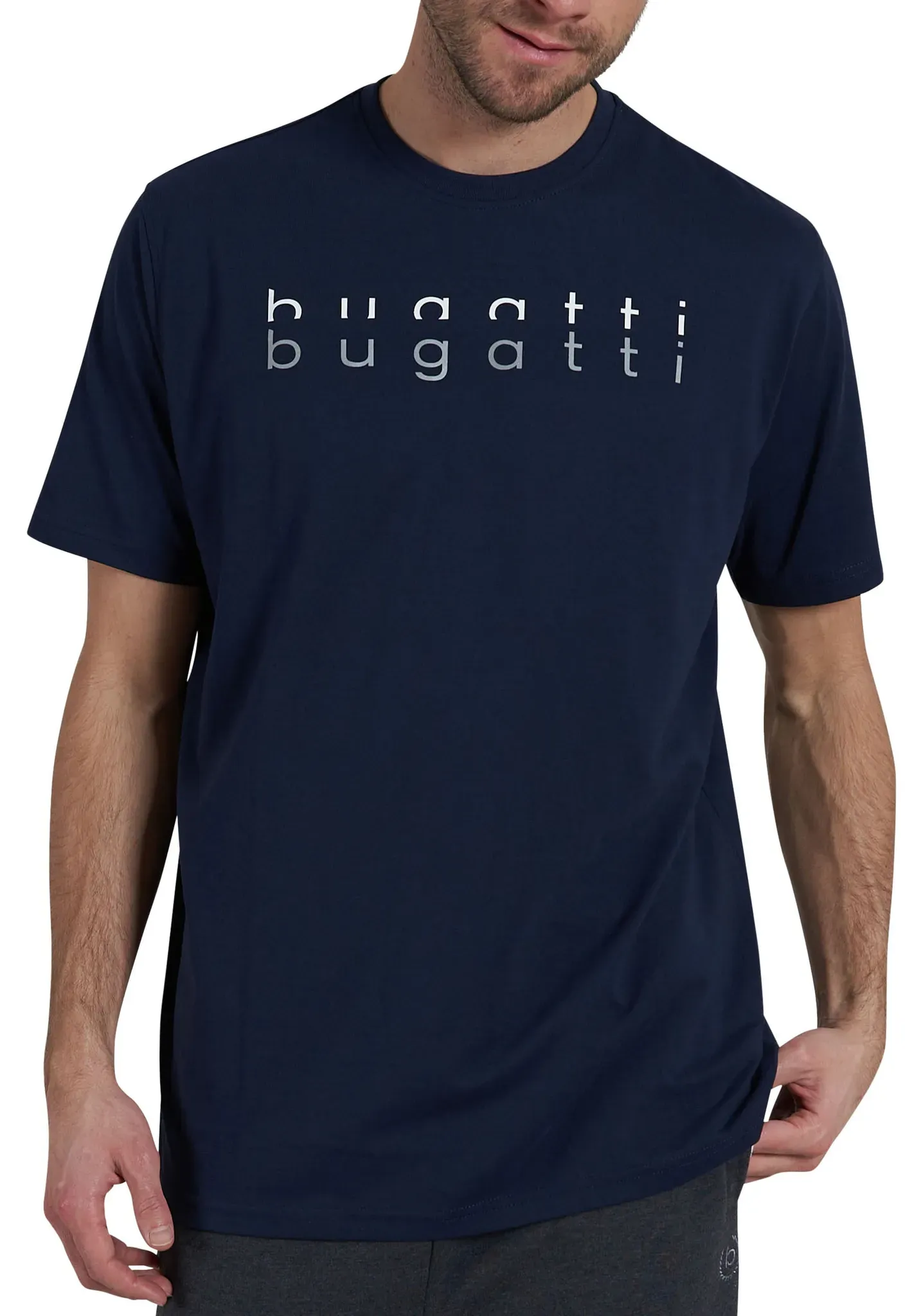 bugatti T-Shirt, mit angenehmen Tragekomfort bugatti blau-dunkel-uni 54