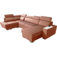 Robin Cezar Ecksofa Schlaffunktion Bettkasten Verstellbare Kopfstützen Sofa L-Form Schlafsofa Freistehende Eckcouch Schlafcouch Wohnzimmermöbel i... - Rosa