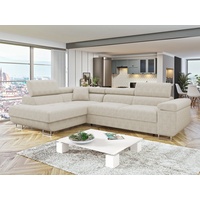 MIRJAN24 Ecksofa Torezio Cord, mit Bettkasten und Schlaffunktion, Einstellbare Kopfstützen, 274x203x70-90 cm beige