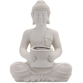 Wellhome - Buddha-Solarleuchte aus Polystone in reinem Weiß, 21x14x28cm