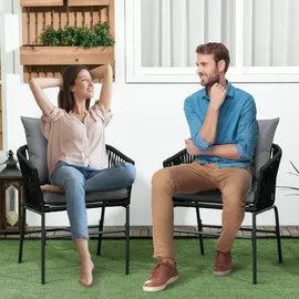 Outsunny 2er-Set Gartenstühle 57 x 60 x 71 cm schwarz mit Kissen