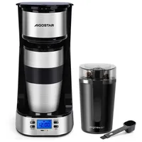 Aigostar Kaffeemaschine mit Mahlwerk, Korbfilter, Kaffeemaschine mit Thermobecher, 24h-Timer, AutoClean-Funktion schwarz