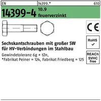 Peiner Umformtechnik Peiner EN 14399-4 Sechskant-Schaftschraube M12x60 Stahl 10.9