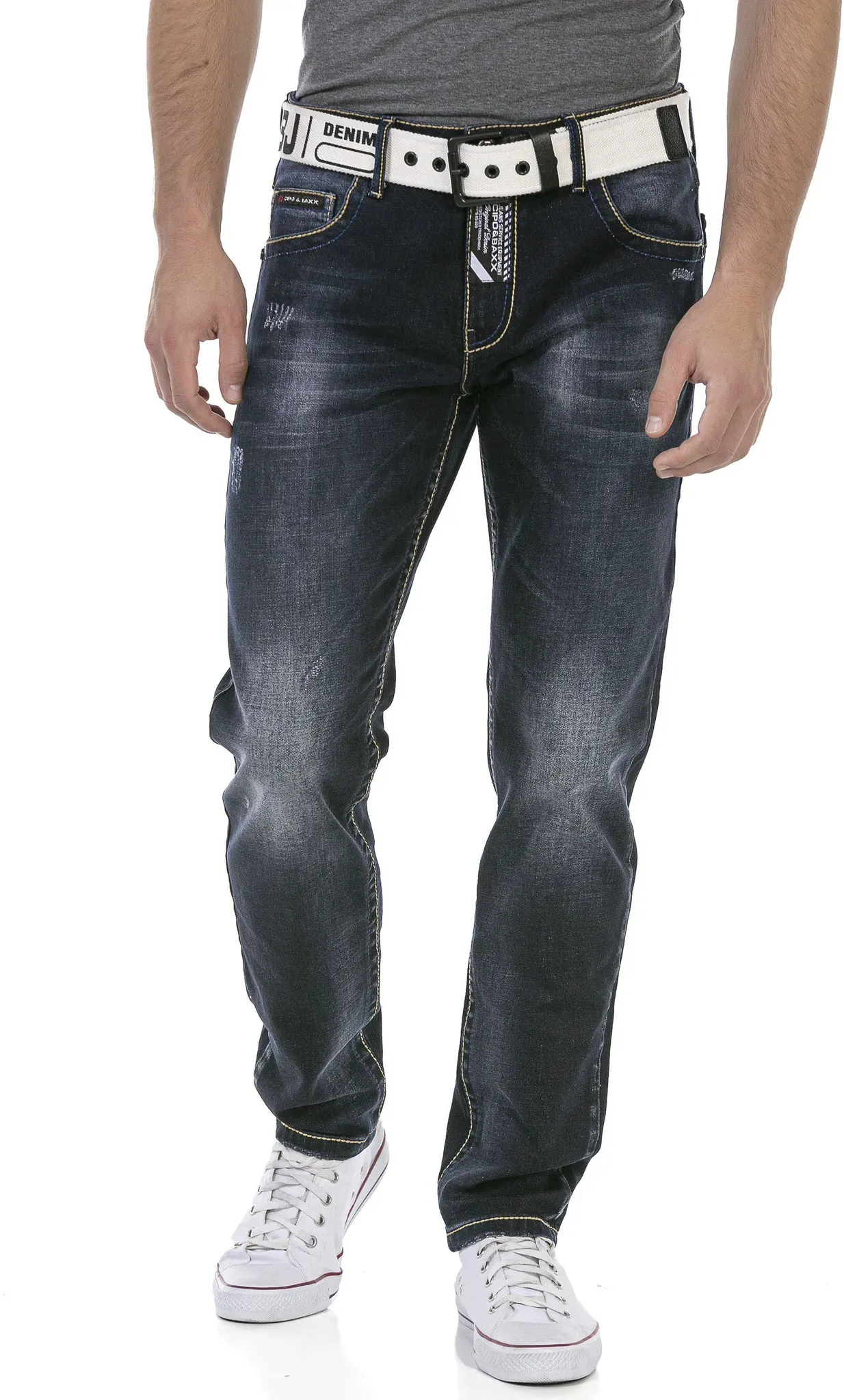 Regular-fit-Jeans CIPO & BAXX, Herren, Gr. 34, Länge 34, blau (dunkelblau), Denim/Jeans, Obermaterial: 98% Baumwolle, 2% Elasthan, Abriebeffekte, Destroyed-Effekte, normal, Jeans, mit markanter Waschung