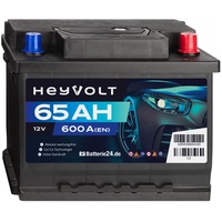 HeyVolt Autobatterie 12V 65Ah 600A/EN Starterbatterie, absolut wartungsfrei ersetzt 55Ah 56Ah 58Ah 60Ah 62Ah