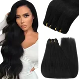 YoungSee Echthaar Tressen Schwarz 40 cm Haartressen Echthaar Schwarz Tressen Echthaar zum Einnahen Schwarz Weaving Hair Extensions Weft Extensions Echthaar Tressen Glatt Haartressen 100g #1