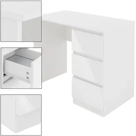 ML-Design Schreibtisch mit 3 Schubladen, 90x76x50 cm, Weiß, Hochglanz, viel Stauraum, Arbeitstisch
