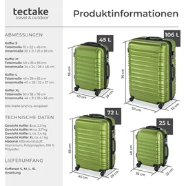 Tectake Hartschalenkoffer-Set, 4-teilig, aus robustem ABS-Kunststoff