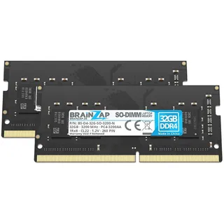 BRAINZAP 64GB DDR4 RAM SO-DIMM PC4-3200AA 1Rx8 3200 MHz 1.2V CL22 Notebook Laptop Arbeitsspeicher (2X 32GB)