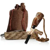 CampFeuer Feuerzeug Feuerstahl Set mit Feuerstahl, Paracord-Seil, Blasrohr, Zunder (Set, Feuerstahl, Paracord-Seil, Blasrohr, Zunder, Stoffbeutel) braun