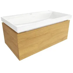 Badezimmerschrank mit Waschbecken SAT Feel 80x30x46 cm honig eiche matt SATFEEL80DMU4