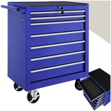 tectake Werkzeugwagen, Werkstattwagen, rollende Werkstatt, Werkzeugwagen leer, Werkzeugbox, 7 Schubfächer, 69 x 33 x 79 cm, Rollen mit Bremsen, inkl. 2 Schlüssel - blau