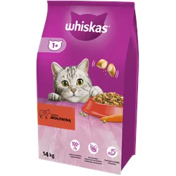 WHISKAS Adult 14 kg - Trockenfutter für ausgewachsene Katzen, mit leckerem Rindfleisch