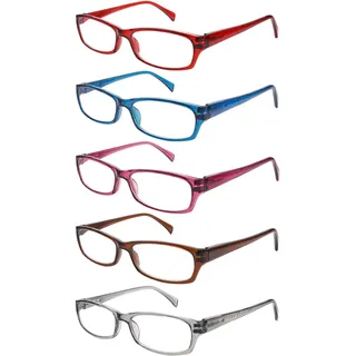 ZONLON 5er-Pack Stilvolle Lesebrillen für Damen, Blaulichtfilter, Quadratische Federscharniere, Robuste Computer-Lesebrille (5 gemischte Farben, 4, Dioptrien) - 53 mm