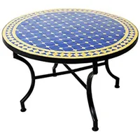 Marrakesch Orient & Mediterran Interior Gartentisch Mosaiktisch Marrakesch 80cm, Beistelltisch, Gartentisch, Esstisch, Handarbeit blau|gelb