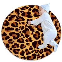 suojapuku Runde Teppiche,mittlere Teppiche,waschbare Teppiche,Waldtier Leopard,Teppich für Schlafzimmer,Wohnzimmer,Rutschfester Teppich