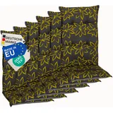 NYVI Gartenstuhl Auflagen Hochlehner 6er Set Barcelona - UV-Beständig, Atmungsaktiv, Strapazierfähig - Hochlehnerauflagen Sitzkissen Outdoor - Sitzauflagen für Gartenstühle 118x50cm Gelbe Blume