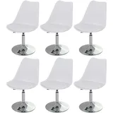 Mendler 6er-Set Drehstuhl Malmö T501, Stuhl Küchenstuhl, höhenverstellbar, Kunstleder weiß, Chromfuß