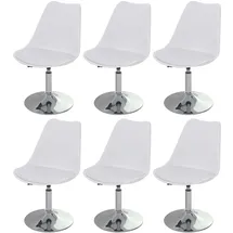 Mendler 6er-Set Drehstuhl Malmö T501, Stuhl Küchenstuhl, höhenverstellbar, Kunstleder ~ weiß, Chromfuß