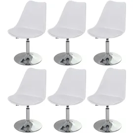 Mendler 6er-Set Drehstuhl Malmö T501, Stuhl Küchenstuhl, höhenverstellbar, Kunstleder ~ weiß, Chromfuß