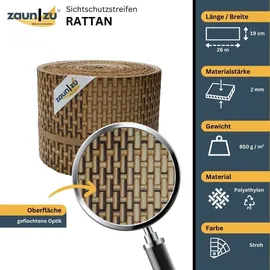 zaunzu® Sichtschutzstreifen 26 m Stroh Rattan