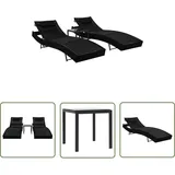 Sonnenliegen 2 Stk. Mit Tisch Poly Rattan Und Textilene Schwarz - Sonnenliegen - Gartenmöbel - Rattan Möbel - Outdoor Möbel - Lounge Möbel - The Living Store