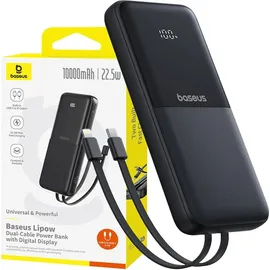 Baseus Powerbank 10000mAh 22.5W Mit Display, Usb-c-kabel, Iphone Lightning-anschluss – Schwarz