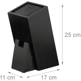 Relaxdays Messerblock mit Borsten, Küchenblock unbestückt, für 6 Messer, Holzblock aus Bambus, HBT 25x11x17 cm, schwarz