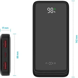 FIXED Powerbank 10000mAh, 22.5W USB-C PD, 2x USB-A mit LCD-Display, schwarz
