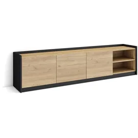 SKRAUT HOME Lowboard 207x37x50 cm Schwarz Holzwerkstoff