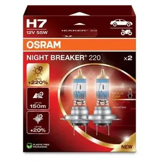 OSRAM Auto-Lampe Night Breaker 64210NB220-2HB, H7, Halogen, 12V / 55W, Scheinwerferlampe, 2 Stück