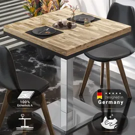 GGM Möbel MM | Bistro Massiv Tisch | Quadratisch | 60 x 60 x 77 cm | Eiche / Edelstahl