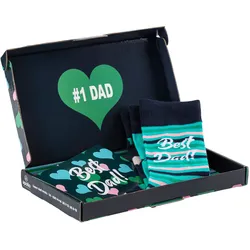Socken APOLLO "Geschenkbox Super-Dad oder Best Dad", Damen, bunt (türkis, bunt), Baumwollmischung, mehrfarbig, geringelt, elastisch, Socken, verschiedenfarbige Designs, perfekt zum Vatertag oder Geburtstag