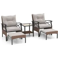 5-teiliges Gartenmöbelset Aus Pe-rattan Mit Kissen, Tisch Und Hockern
