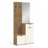 HBZ Kompaktgarderobe Simple mit Spiegel, Flurgarderobe BxHxT 88x195x35 cm - Eiche, weiß