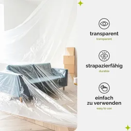Garronda Abdeckfolie 4x5 m transparent HDPE Malerfolie für Renovierung Staubschutzfolie Umzug, Abdeckplane Baufolie für Möbel- & Bodenschutz, Folie reißfest GD-0166