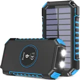 Solar Powerbank 26800mAh, Hiluckey Wireless Charger Solar Ladegerät mit 4 Ausgängen und LED Licht Externer Akku für Smartphones, Tablets und Camping