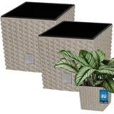 KOTARBAU® 2er Set Blumentöpfe 9,8 L Höhe: 23 cm Mocca Pflanzentopf aus Kunststoff Übertopf mit Innentopf Blumentopf Set wie Rattan Pflanzentopf Innen Außen